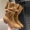 Suede Women's Mid-calf Boots Solid Color Mid-heeled Fashion Winter New Women's Pointed Toe All-match Pleated Fashion Boots
