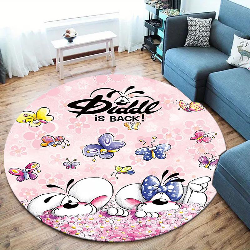 Diddl Round Area Rug,Carpet Rug for Living Room Bedroom Sofa Playroom Decor,Non-slip Floor Mat