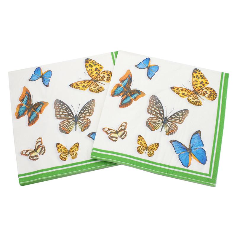 20 шт./упак. 33x33 см. Красочные салфетки с принтом в виде бабочек и цветов. Салфетки для стола, одноразовые бумажные салфетки для украшения вечеринок.