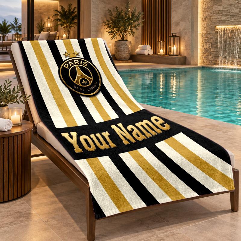 Custom Name Paris Saint-Germain _ PSG Beach Towel Personalized Text Soft Towel Swimming Travel Bath Gift