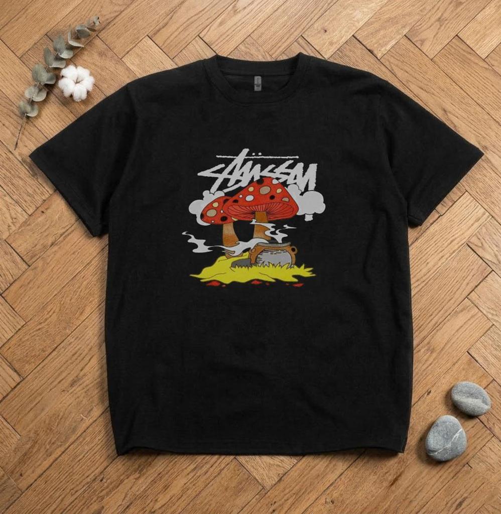 Stüssy Гриб , Стиль Графическая футболка, Хлопковая футболка, Скейтбордист, Уличная мода, Y2K