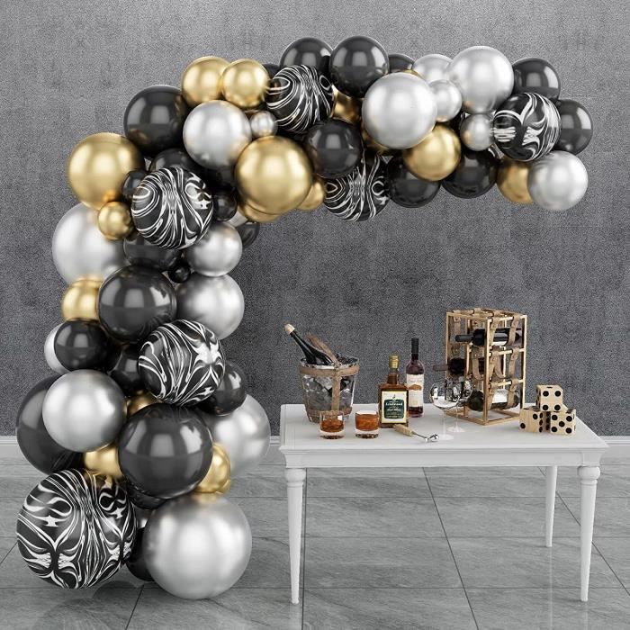 Balloon Garland - Arch Kit - Black Gold Silver - 70 Balloons - Safety Latex - Birthday