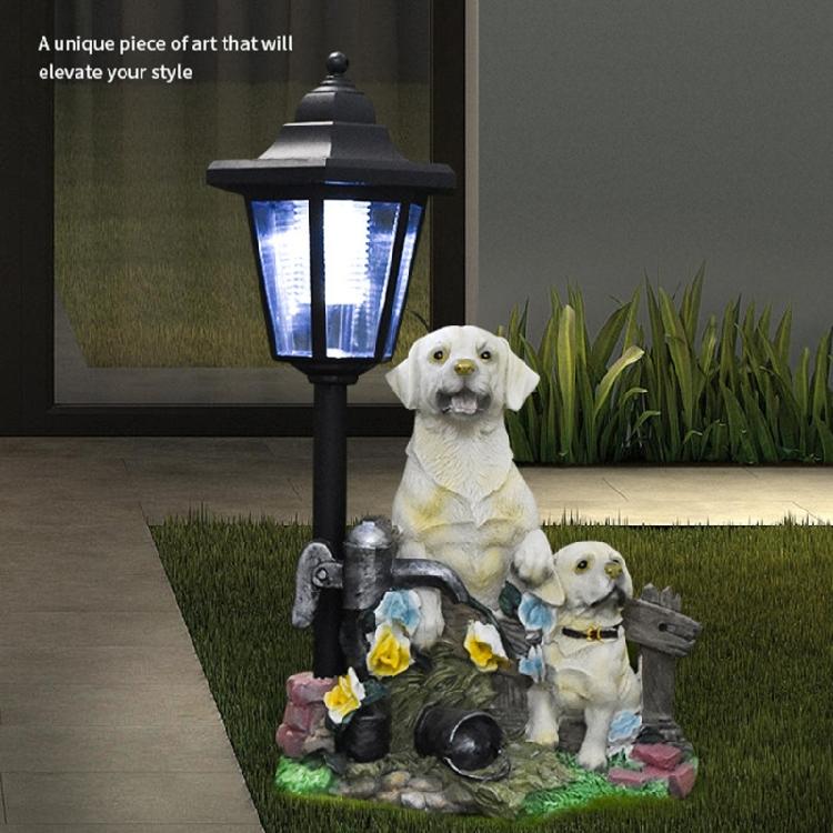 Realistic Resin Dog Garden Decoration with Solar Lighting Hand Painted Dog Figurine for Porch and Balcony Yard Ornament