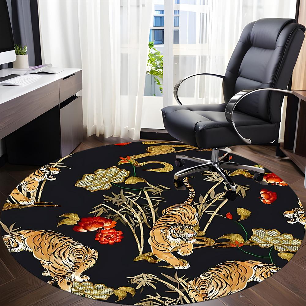 1pc Tiger Floral Pattern Office Round Rug, Non-slip, Soft and Durable Office Rug for Interior Decoration, Perfect for Office, Beautiful Decoration yy2