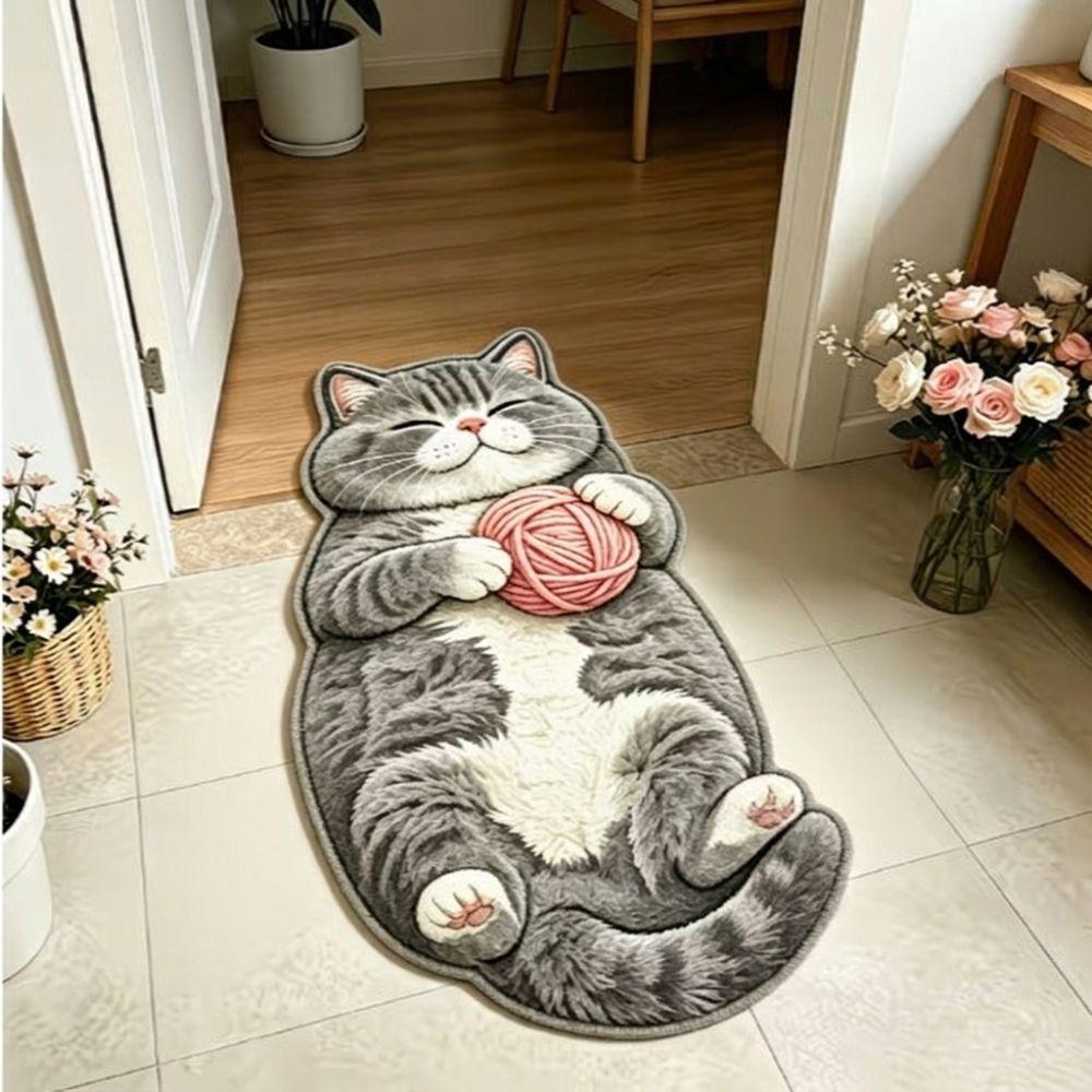 2D Home Decor Carpet Non-Slip Cartoon Carpet Cute Cat-Shaped Area Rug Bedrooms