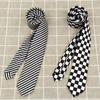 Checkered Black & White Narrow Tie In Pinstripe Design (5cm) - Trendy Matching Shirt or Photography Prop