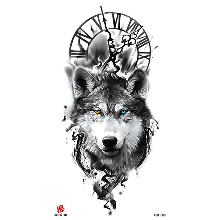 Маленькая водонепроницаемая временная татуировка на всю руку с головой волка, тигра и цветка, наклейка для боди-арта, рука для мужчин и женщин