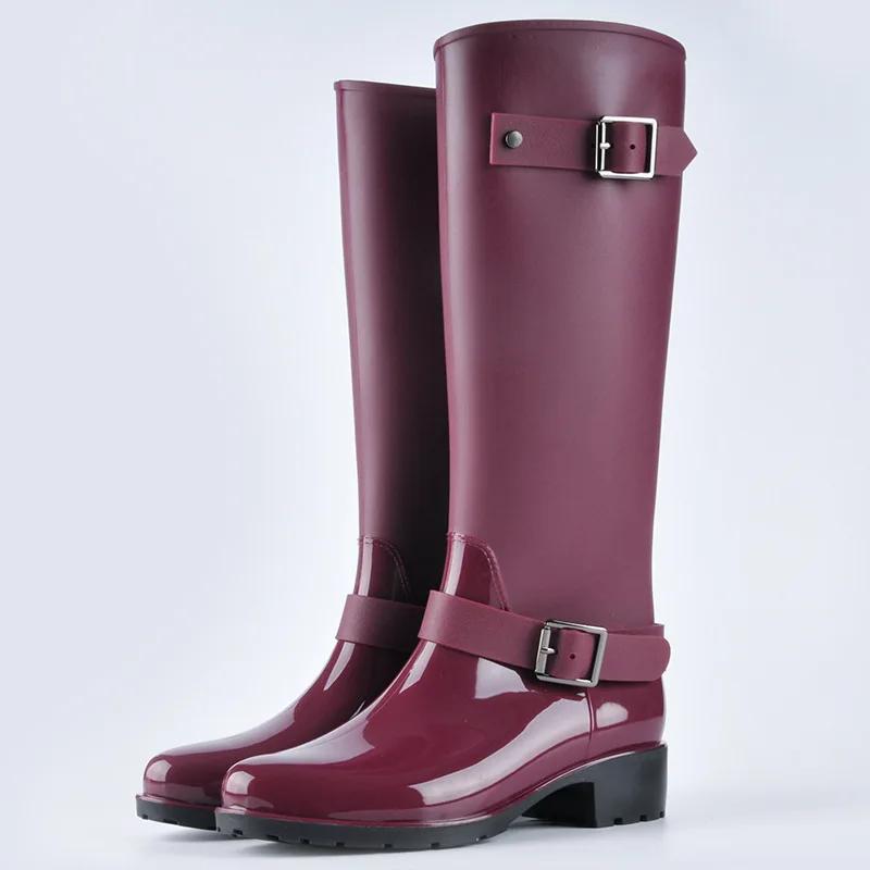 Punk Style Zipper Tall Boots Women's Pure Color Rain Boots Outdoor Rubber Water Shoes For Female 36-41 Plus Size
