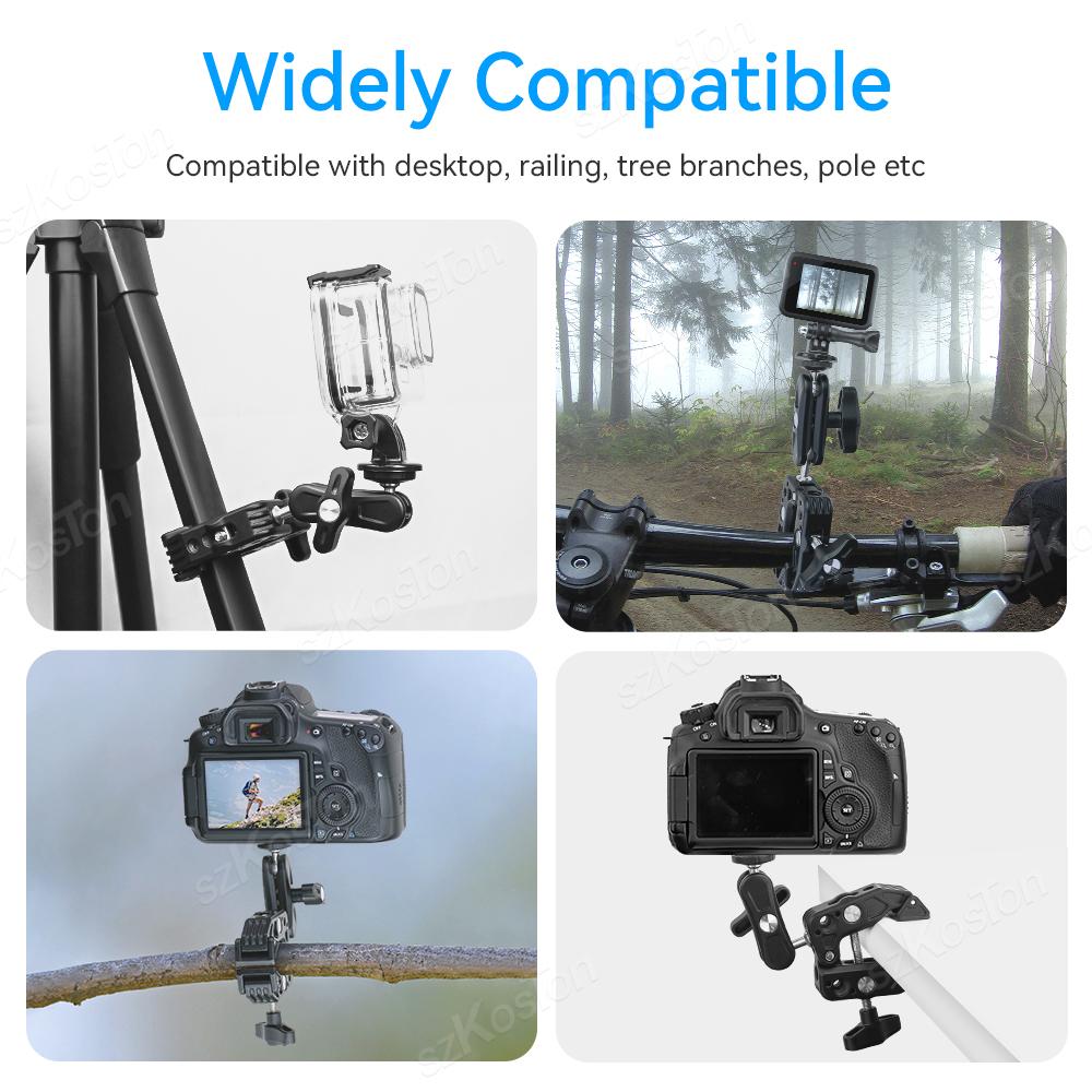 Металлический суперзажим с отверстием 1/4'' 3/8'' с двойной шаровой головкой Magic Arm Clamp для телефона, видеокамеры, монитора, светодиодной подсветки, микрофона