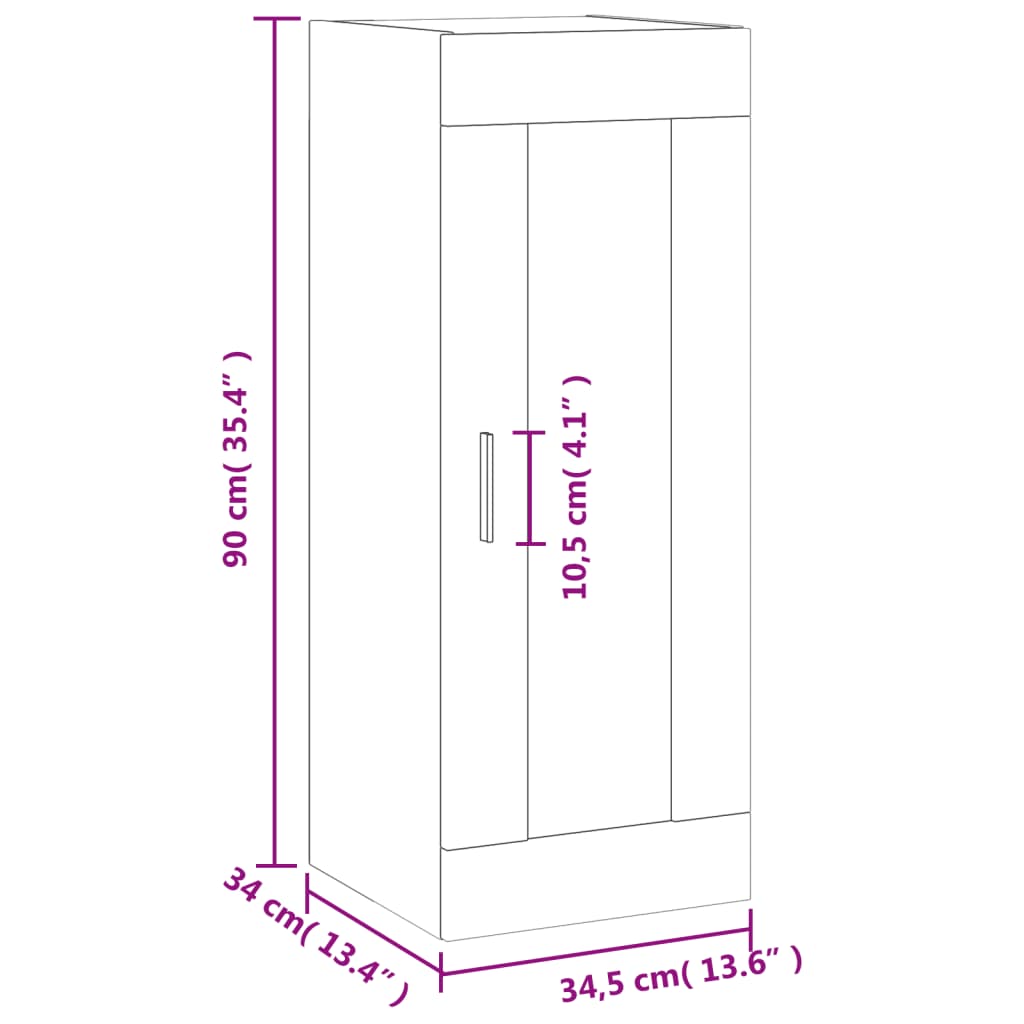 Wall Mounted Cabinet Smoked Oak Finish 34.5 x 34 x 90 cm