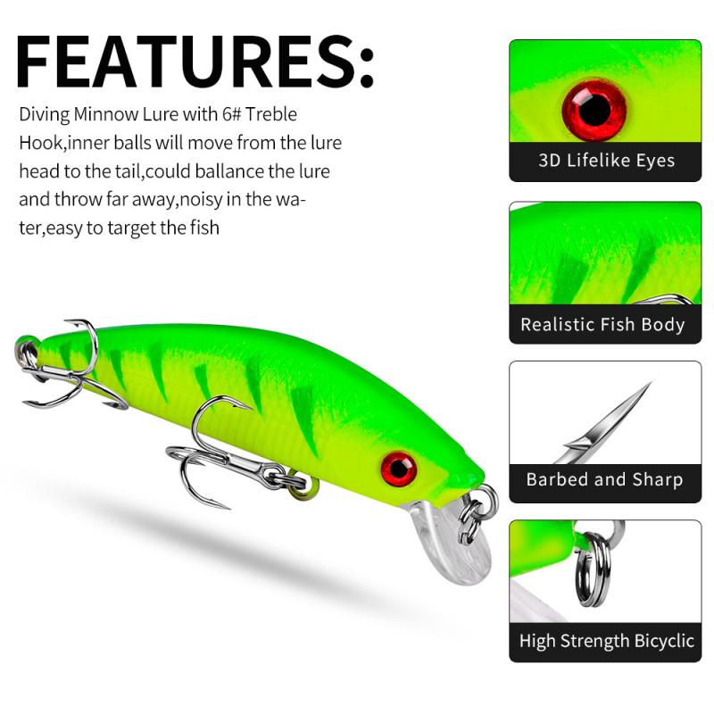 8pcsSubmersible Minnow Lure 7cm 7.9GFreshwater Bass Fish Bait Imitation Plastic Hard Bait Fishing Tackle Supplies
