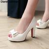 Модные Летние Классические Женские Туфли на Платформе и Высоком Каблуке Женские Лодочки Сексуальные Туфли с Открытым Носком и Открытым Мыском Женские Сандалии с Бантом для Вечеринок