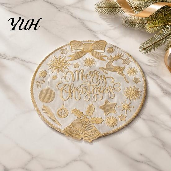 Heat Resistant PVC Mats Round Christmas Placemat, 15 Inch Waterproof Place Mat, Non Slip Holiday Placemats Mat for Dining Table Party Decor