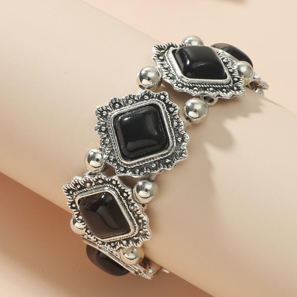 European and American Ethnic Style Personalized Retro Alloy Turquoise Elastic Bracelet Women's Bohemian Bracelet Jewelry