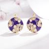 Xiaomi Huitan Elegant Purple Enamel Hoop Earrings for Women Gold Color Flower with Shiny Cubic Zirconia Trendy Party Bohemian Jewelry
