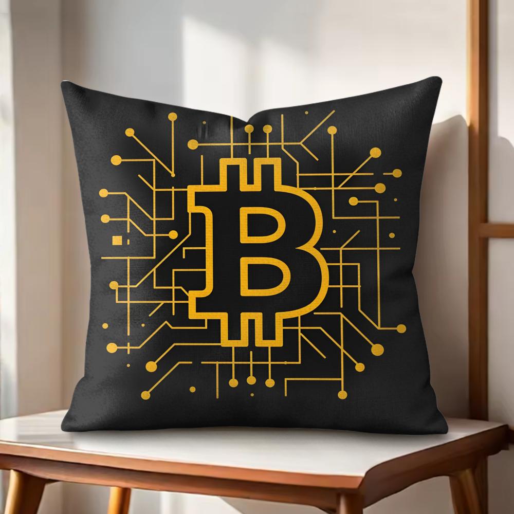 Classic BBitcoin Cushion Cover Natural Linen Organic Fabric DoubleSided Printing Couch Pillow Covers Home Decor