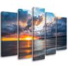 Five Piece Picture Canvas Print Sea At Sunset