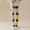 1 Pair Winter Socks Rhombus Printing Over-the-knee Socks Warm Extra Loose Ankles Contrasting Color Stockings for Daily Wear Dancing