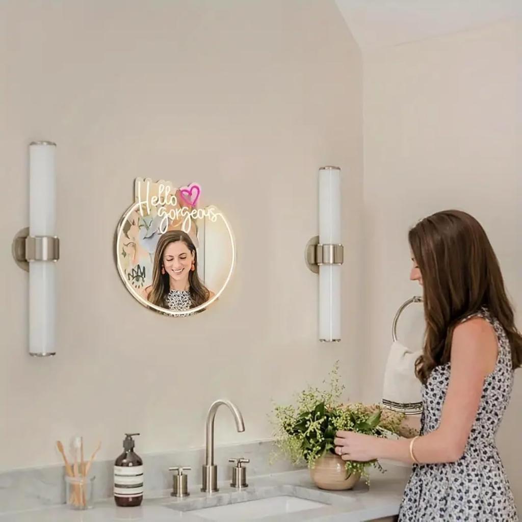 Привет, великолепная неоновая вывеска для декора стен, светодиодная неоновая подсветка с питанием от USB, зеркальная вывеска с регулируемой яркостью, подсветка для спальни, комнат для девочек