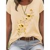 Elegant Floral Branch Print Casual Women's T-Shirt Crew Neck Short Sleeve
