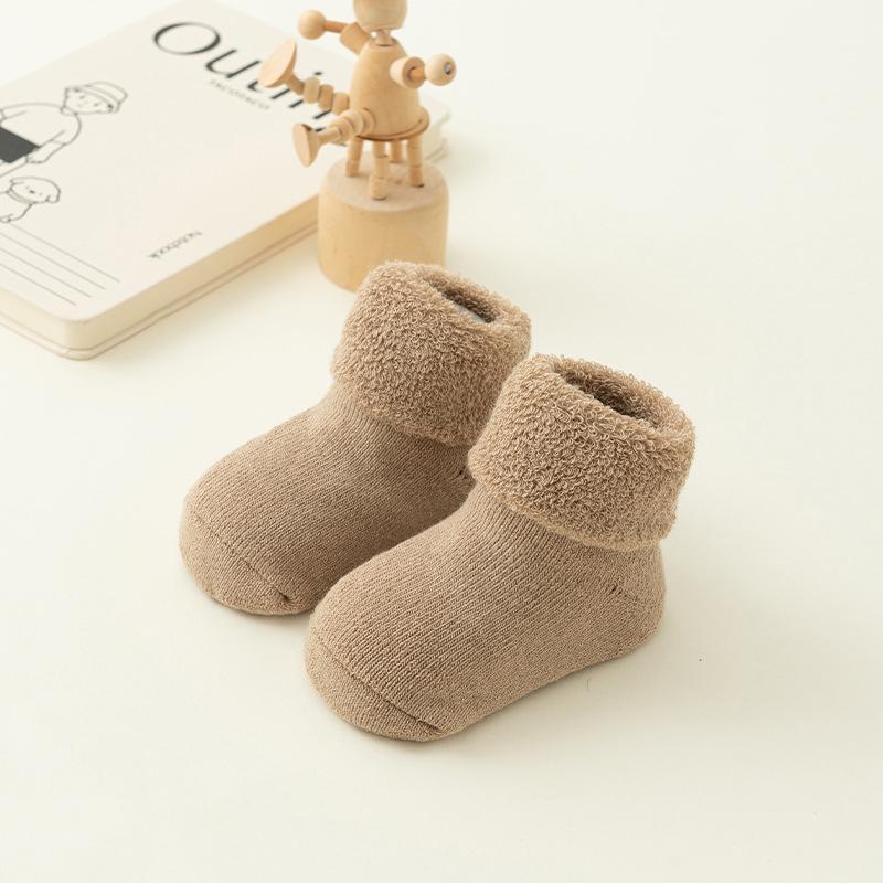 Kids Winter Plush Looped Floor Socks Velvet Lining Baby Socks 0-3Year Children Solid Color Stockings Thick Warm Newborn Footwear