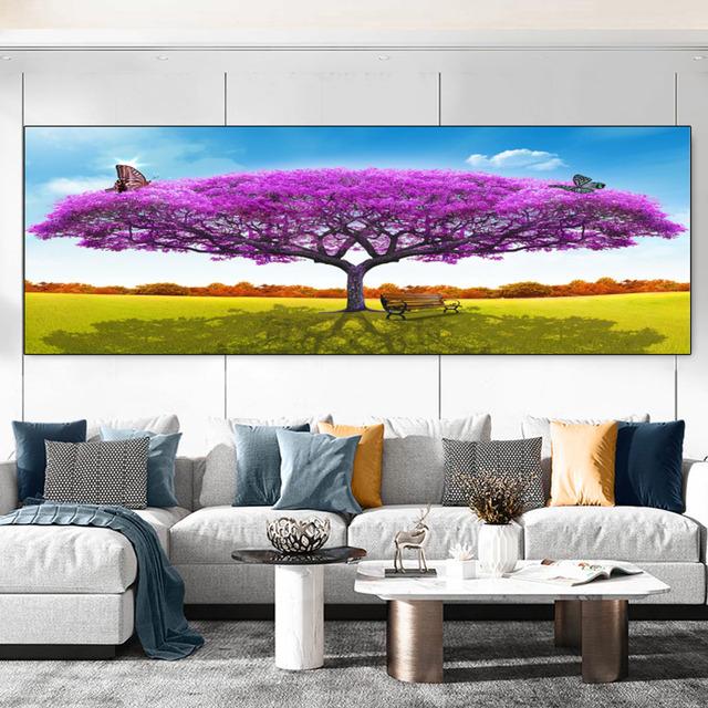 Абстрактное красное, зеленое большое дерево, деревянный стул, пейзаж, холст, живопись, постеры и принты, настенные художественные фотографии, домашний декор, без рамки