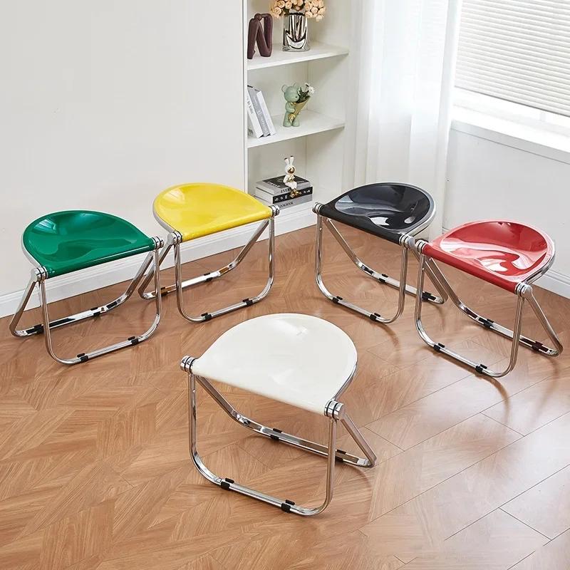 New Folding Chair Instagram Internet Celebrity Leisure Office Dining Chair Acrylic Makeup Stool Coffee Shop Metal Folding Chair