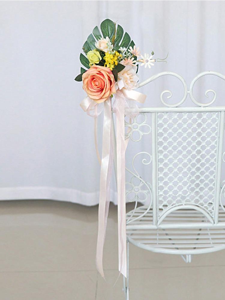 1 шт. Украшения для стульев Украшения для прохода на свадьбе для свадебной церемонии Цветы для церкви Декор для вечеринки с искусственными цветами Эвкалиптом и лентами