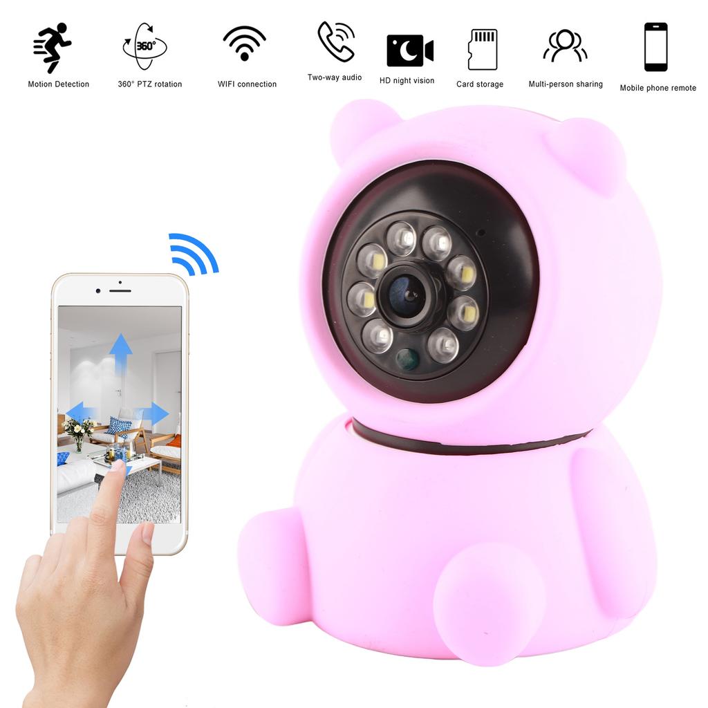 1080P WiFi PTZ Camera Pink Bear Styling Remote Viewing Night Vision 2?Way Audio Security Home CCTV