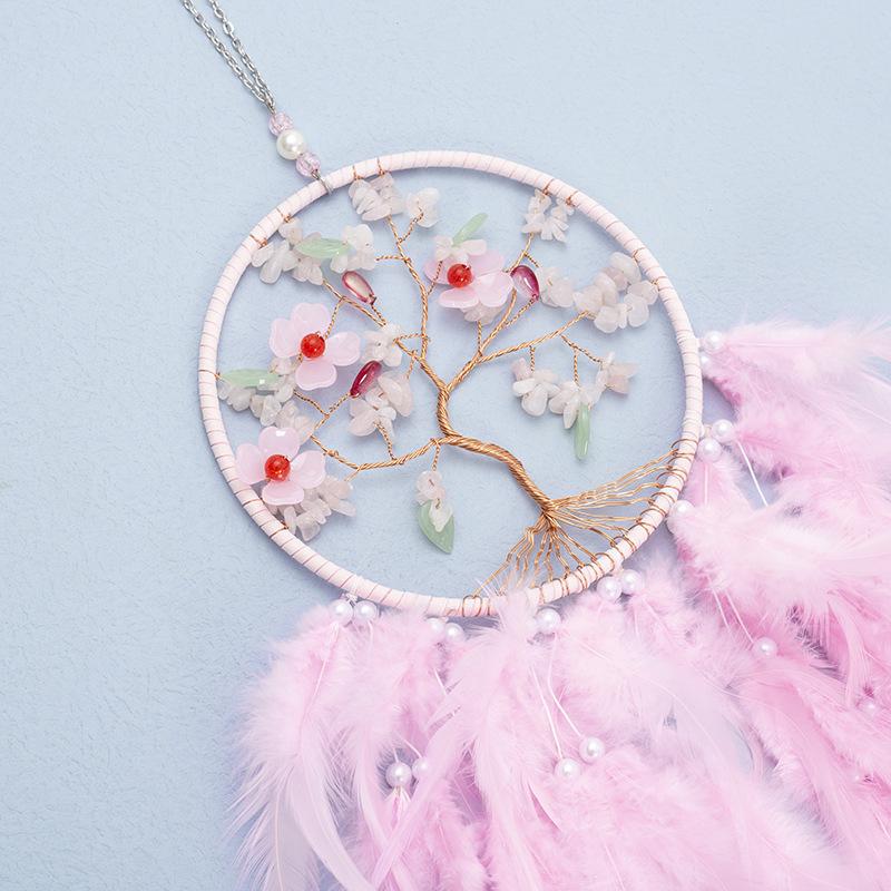 Tree Of Life Dream Catcher Handmade Pink Gravel Wall Hangings Feather Craft Home Decor Wind Chimes Dreamcatchers Room Decorate Quality