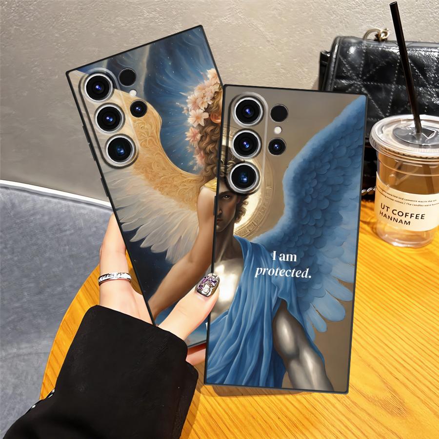 Чехол для Samsung Galaxy S21 FE S20 S9 S10 S24 Plus Note 8 9 10 20 Ultra S23 Ultra S25 Edge Черный Мягкий Чехол для Телефона Ангельское Искусство