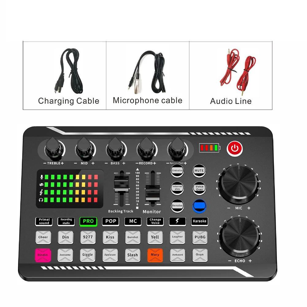 F998 Bluetooth Sound Card Console Studio Sound Card Kit with USB Microphone Computer Live Voice Mixer Sound Card DJ Equipment