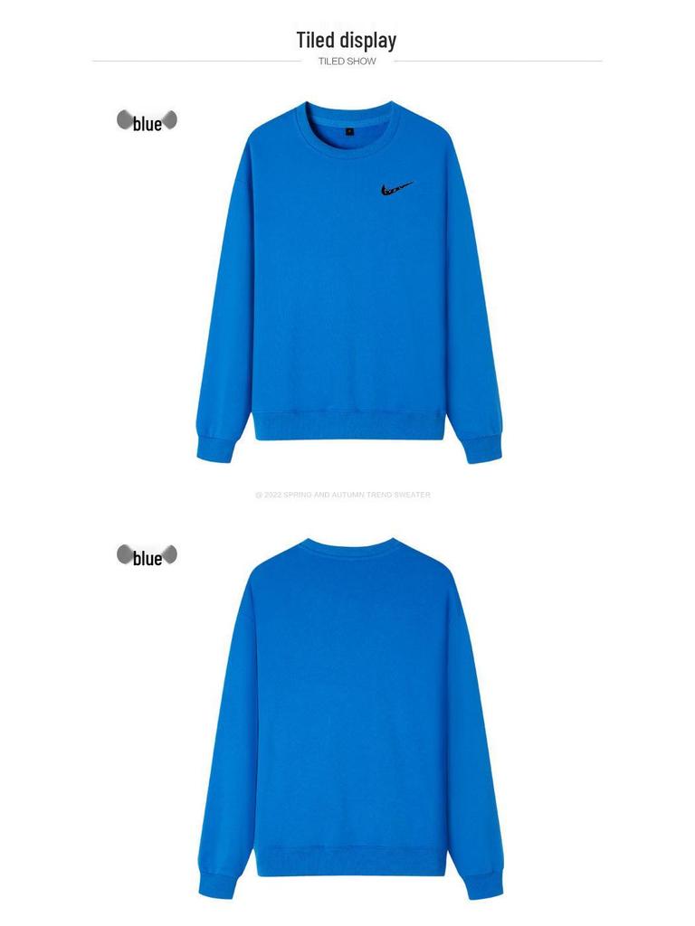 Мужская хлопковая толстовка с круглым вырезом: Весна/Осень, Свободный крой, Большой размер, Однотонный, Парная спортивная одежда, Куртка-футболка с длинным рукавом и логотипом.