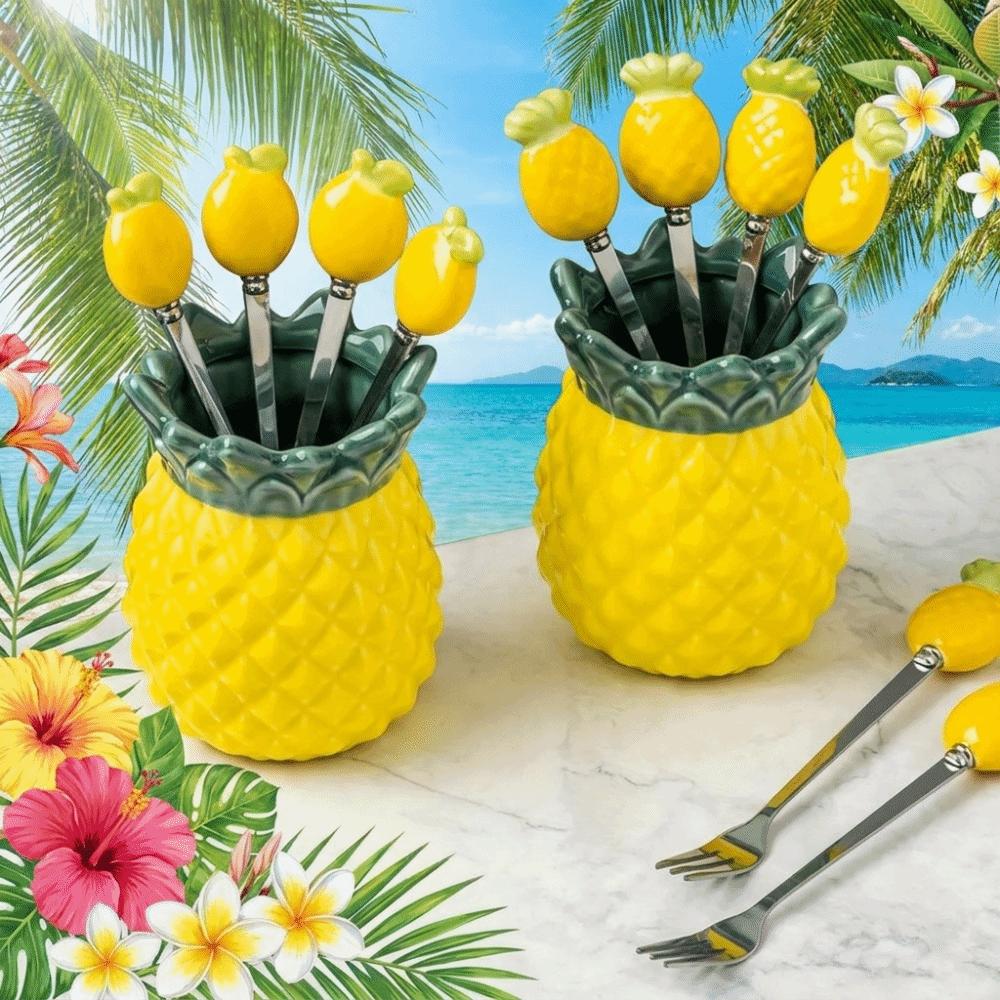 Exquisite Ceramic Storage Jar Pineapple-shaped Fruit Forks Set Chopstick Holder  Office