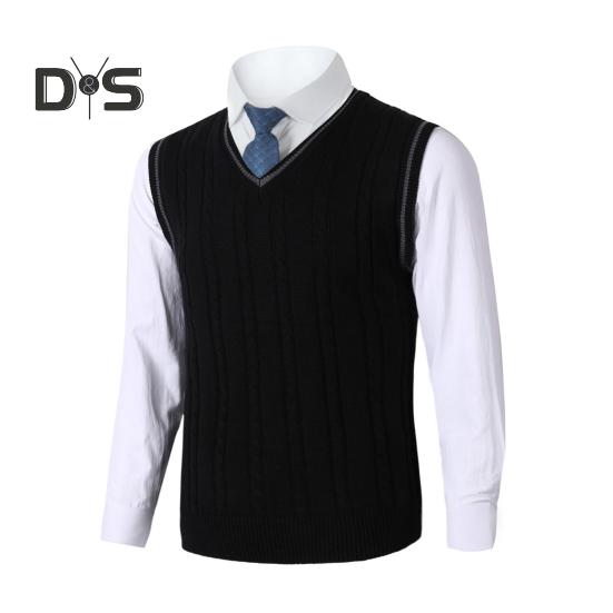 Мужской жилет, свитер с V-образным вырезом, без рукавов, облегающий вязаный пуловер с цветными блоками, облегающий свитер средней длины, утолщенный, в деловом и чопорном стиле