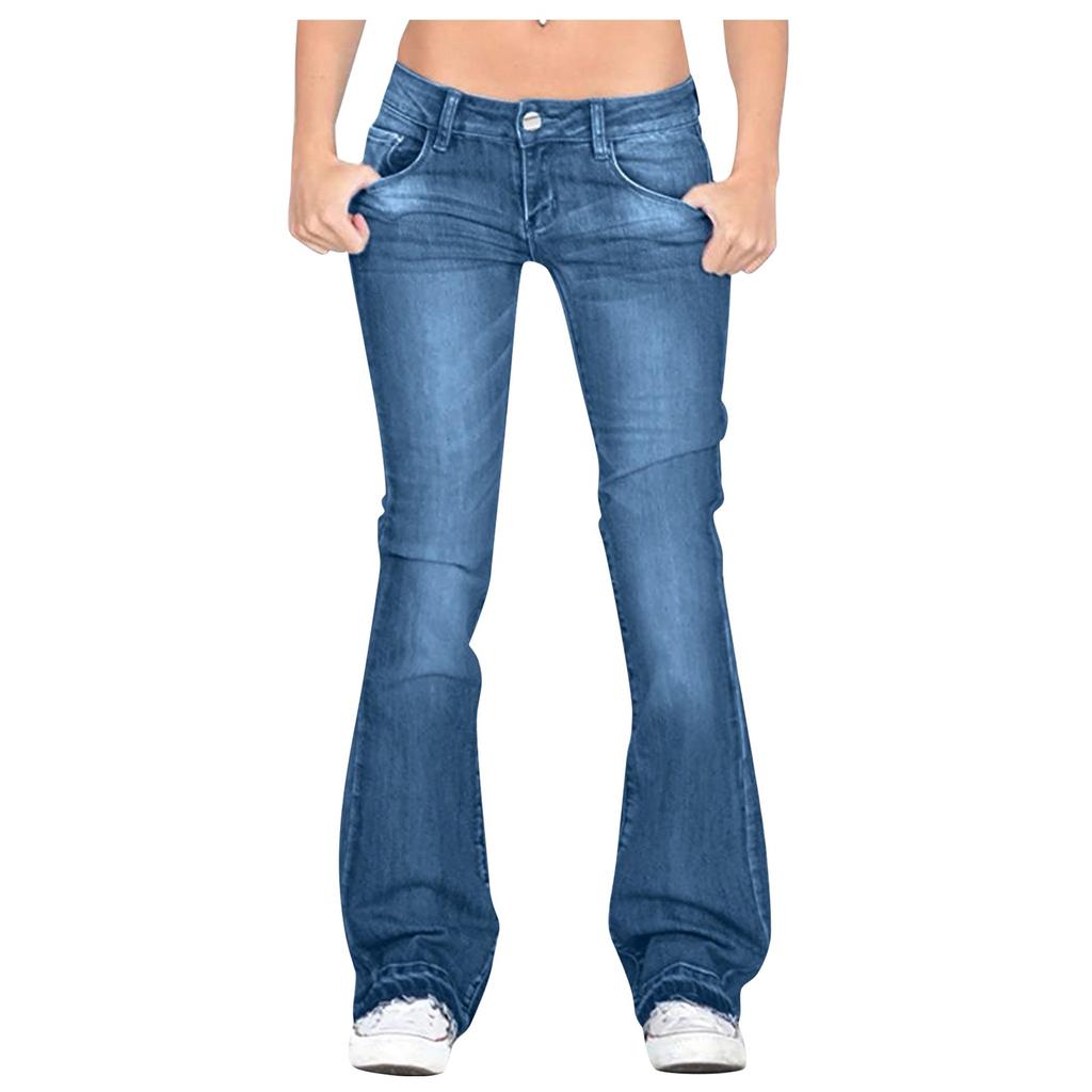 Женские расклешенные джинсы со средней талией Bell Jeans Stretch Slim Pants Length Jeans