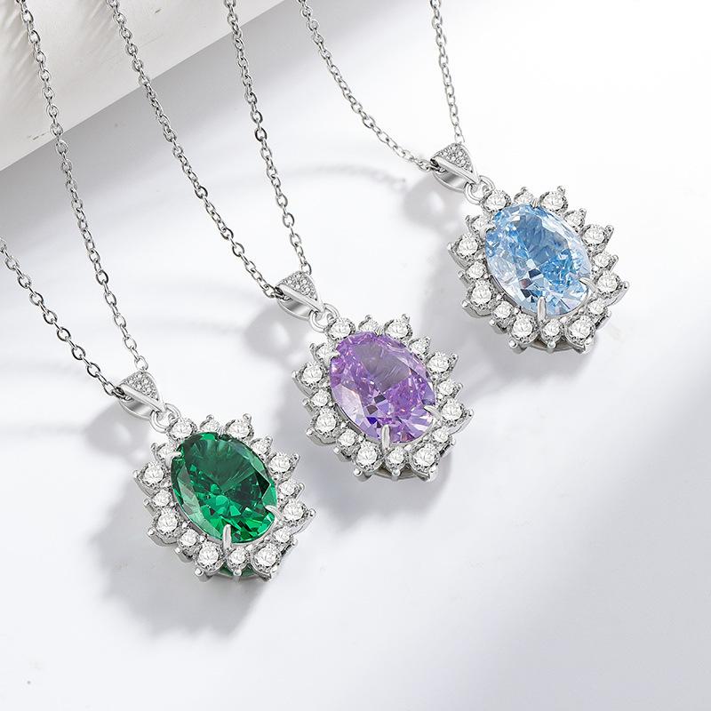 2026 Colored Treasure Ice Flower Cut Oversized Pigeon Egg Necklace Burst High Carbon Diamond Sunflower Pendant