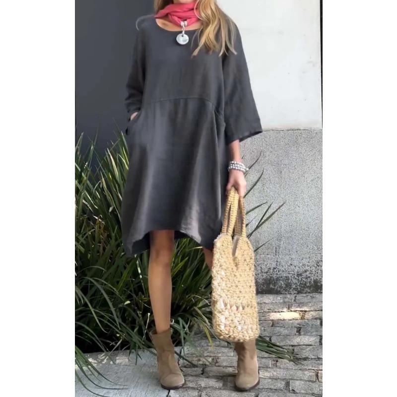 Women's Plus Size Dresses Cute Solid Colours Loose Casual Pocket Dress