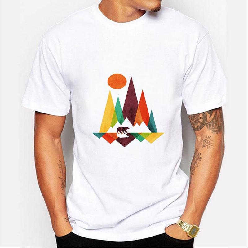 Simple Mountain Bear Design Men Animal Printed Casual Tee With Premium Quality Fabric For Everyday Wear