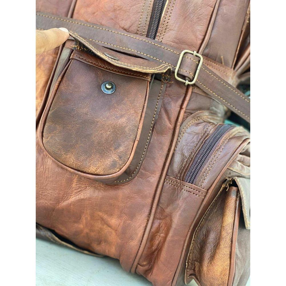 Goat Leather Backpack Rucksack Travel Genuine Brown Unisex Vintage Bag