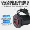Car Dual USB Charger Smart 12-24V Touch Switch 5V 4.8A Output Mobile Phone GPS Fast Charging Motorcycle Waterproof Dustproof