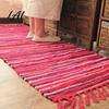 Pet Friendly Floor Carpet Reversible Cotton Rag Rug Boho Hand Woven Multi Color Striped Bath Absorbent Door Mat for Entryway Rug with Tassels,