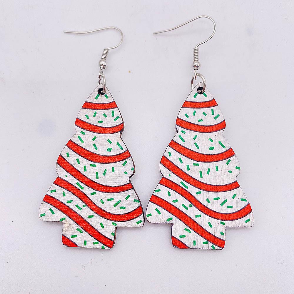 Christmas Tree Cookie Wooden Earrings - Festive Holiday Gift Pendant
