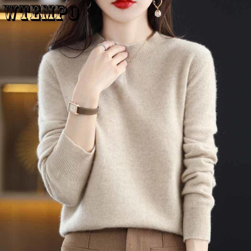WTEMPO Women Knitted O-neck Sweater Autumn Winter Long Sleeve Solid Color Jumper Female Slim Sexy Pullovers Sweater