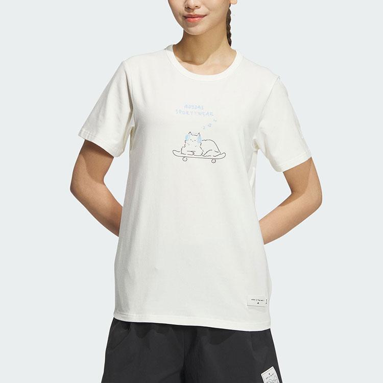 Adidas Футболка с коротким рукавом и круглым вырезом в стиле аниме, женские топы, белые JN6660