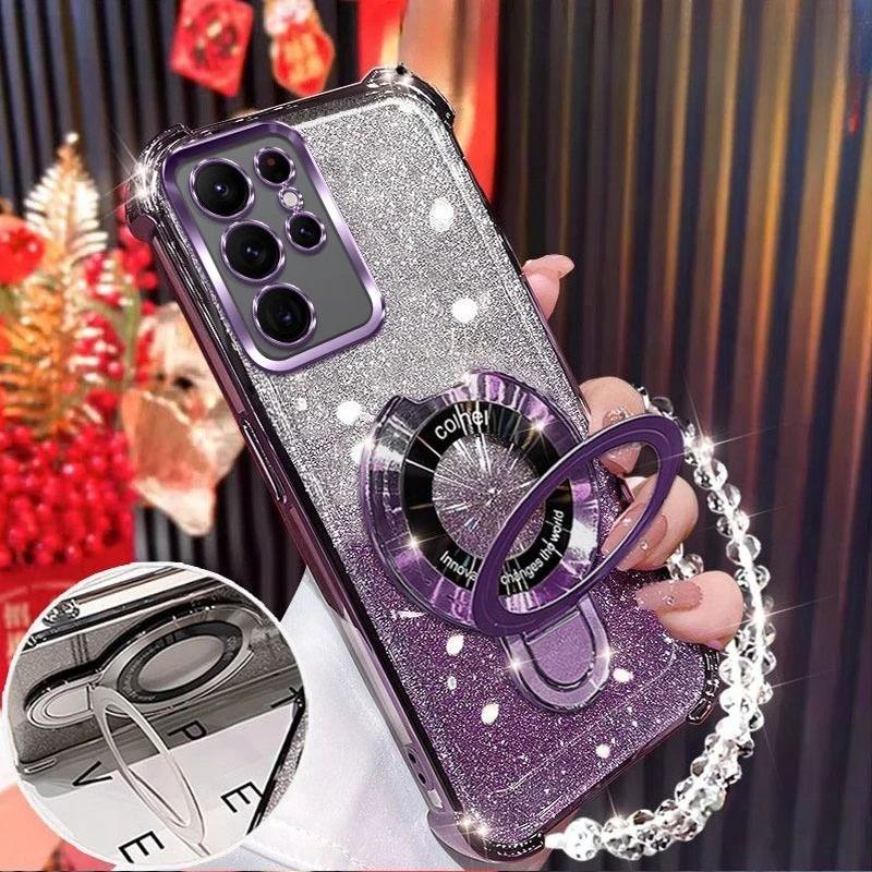 Для Xiaomi 15 14 13 Ultra 13T 14T 12T 12 Pro 15Pro Mi 15Ultra Чехол Противоударный Блестящий Гальванизированный Магнитный Держатель Браслет Крышка