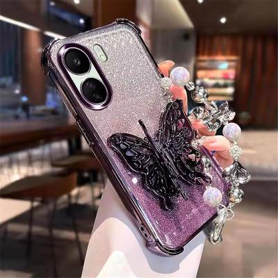 Чехол для телефона с блестящим покрытием для Samsung S25 S24 S23 S22 S21 S20 Plus FE Ultra Edge S10 с подставкой-бабочкой и браслетом, противоударный чехол