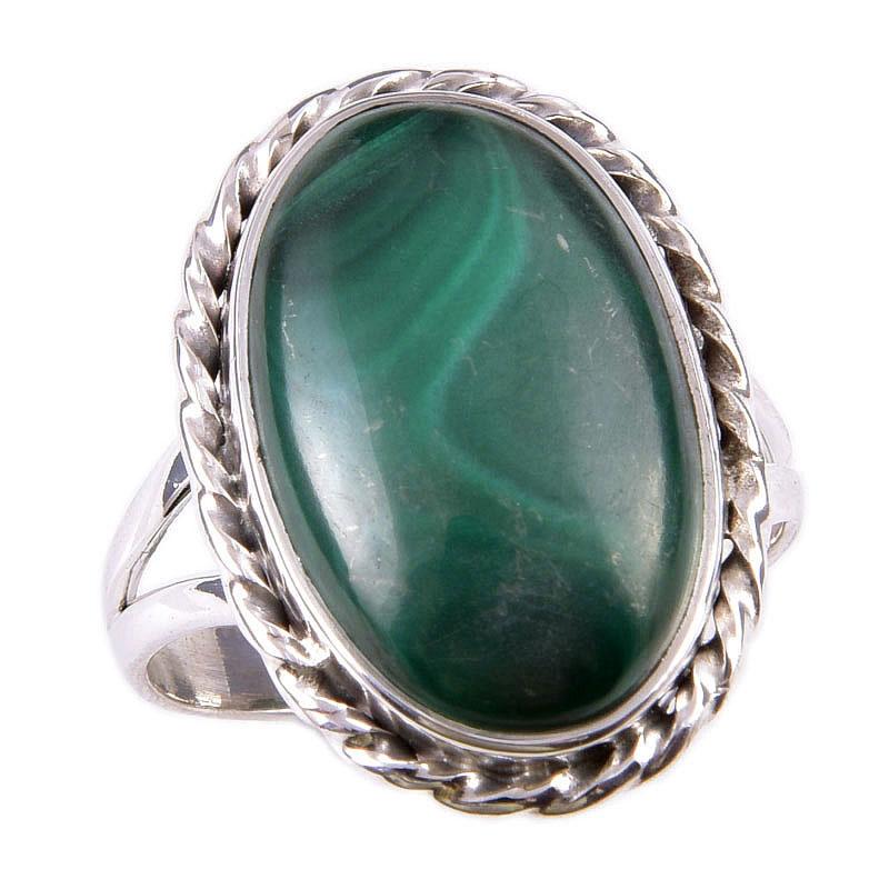 Ювелирное кольцо из стерлингового серебра 925 пробы с натуральным малахитом, размер 9 G1g00