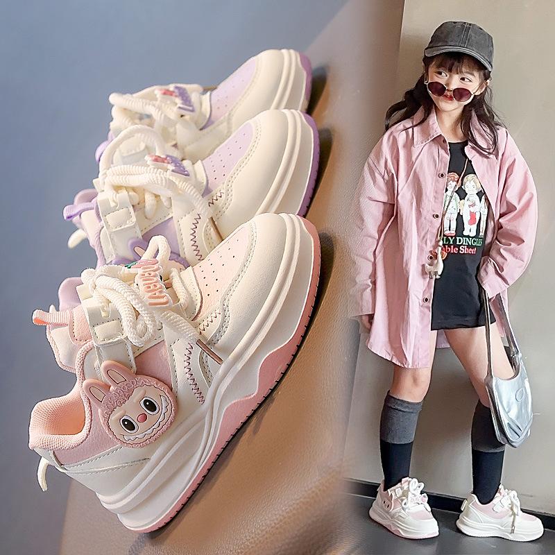 Children's Sports Shoes Girls' Board Shoes New Spring and Autumn Soft Sole Cartoon White Shoes Non-Slip Breathable Casual Shoes