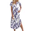 Women's Casual Comfortable V Neck Loose Hem Split Vacation Short Sleeve Floral Long Dresses